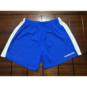 🔥Vintage Diadora Soccer Shorts Mens M Blue Vtg Shiny 90's Y2K Spellout Stitch